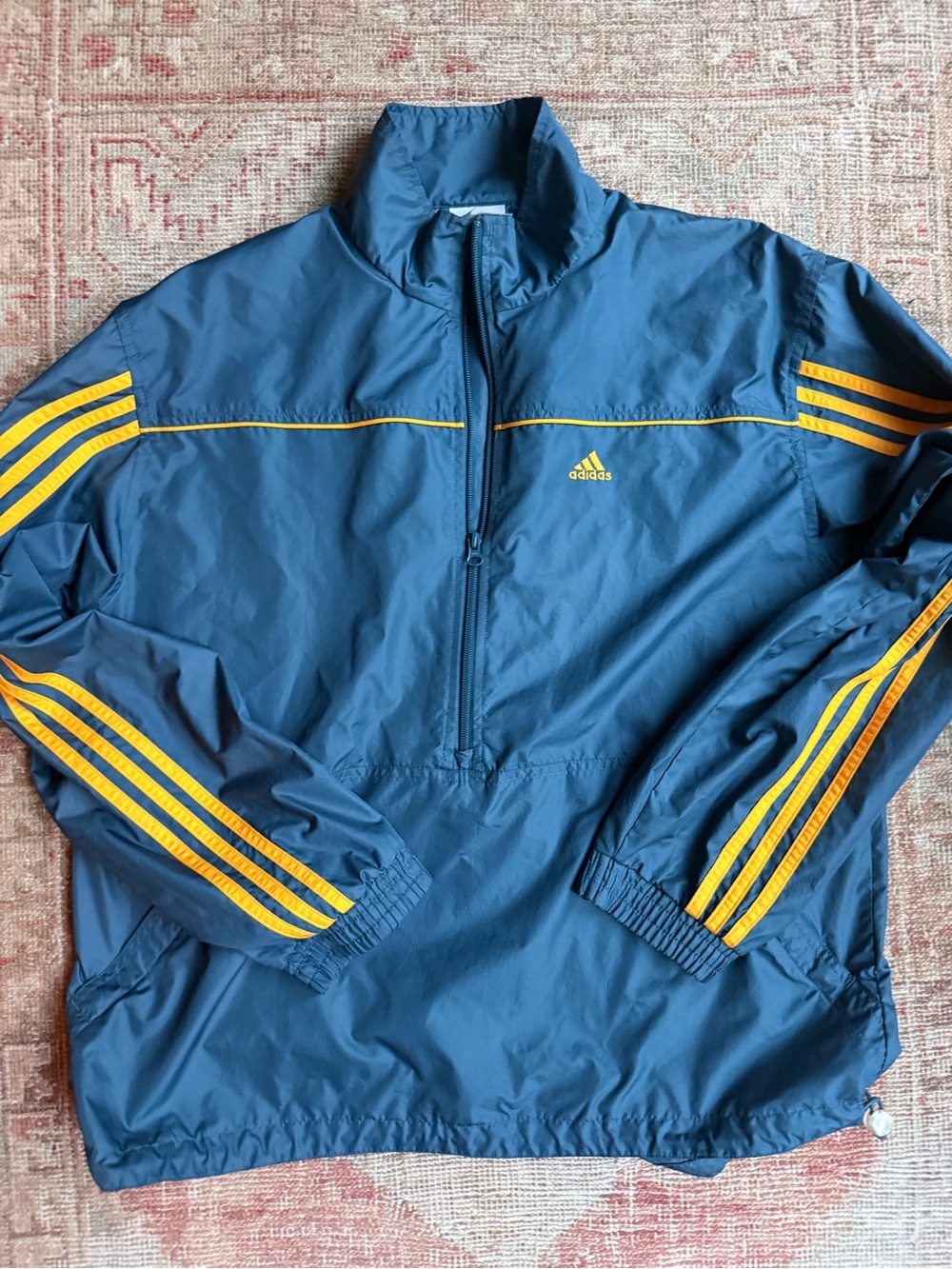 Vintage 90s adidas Blue Half-Zip Windbreaker with Yellow Stripes